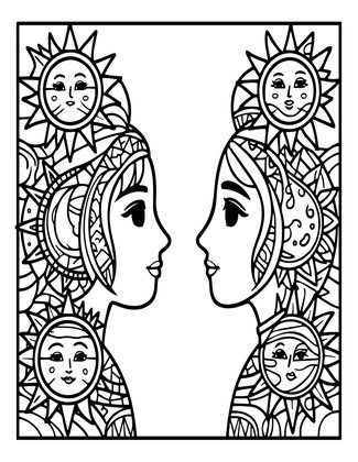 Gemini Duality - Free printable coloring page