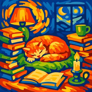 002 A Fluffy Ginger Cat Sleeps Peacefully On A Green B2VF165Y - free printable paint by numbers