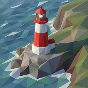 003 A Geometric Lighthouse Stands On A Rocky Outcrop ONWmjaJ3 - free printable paint by numbers