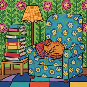 003 A Ginger Cat Sleeps Peacefully On A Blue Armchair 8BFMAxkt - free printable paint by numbers