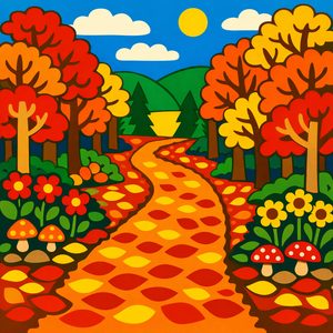 003 In A Folk Art Style A Winding Path Covered In 8XS0v 3J - free printable paint by numbers