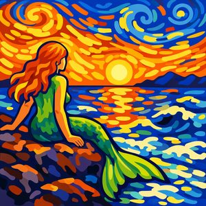 004 A Mermaid With Long Flowing Red Hair Sits On A PZyHczku - free printable paint by numbers