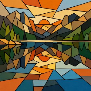 004 In A Geometric Abstract Style A Tranquil Lake 0RSq0RHl - free printable paint by numbers