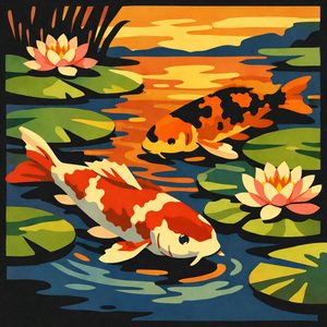004 In A Graphic Art Style Two Koi Fish Swim Amongst ApkPac77 - free printable paint by numbers