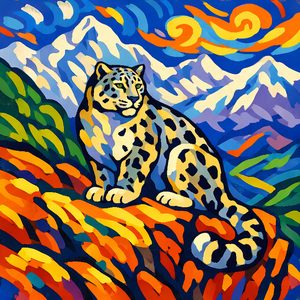 005 In A Post-Impressionist Style A Snow Leopard Is WNCoV63D - free printable paint by numbers