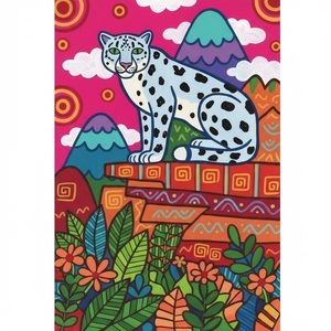 005 In A Folk Art Style A Snow Leopard With Green TRrceb5q - free printable paint by numbers