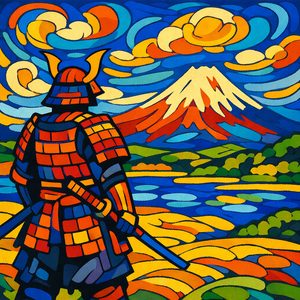 005 In A Stained Glass Style A Samurai Stands With XVg-BbPE - free printable paint by numbers