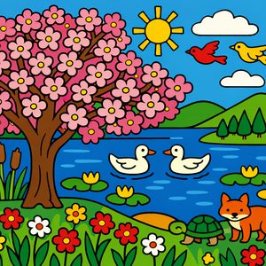007 In A Naive Art Style A Charming Spring Landscape Mry-OEb- - free printable paint by numbers