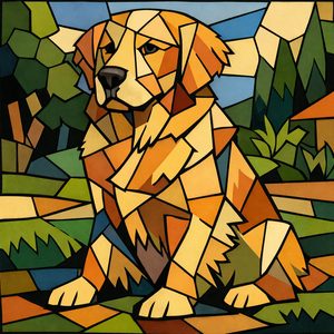 007 In A Stained Glass Style A Golden Retriever Sits KB MBTg9 - free printable paint by numbers