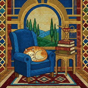 008 In A Mosaic Style A Content Cat Slumbers EDotBixi - free printable paint by numbers