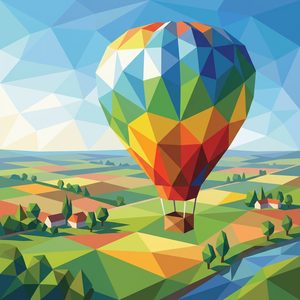 009 A Polygonal Hot Air Balloon Floats Over A FdyrRwj - free printable paint by numbers