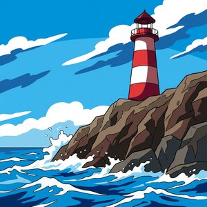 009 A Red And White Striped Lighthouse Stands On A NuYc9K6c - free printable paint by numbers