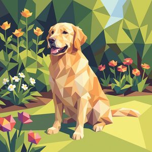 009 In A Low-Poly Style A Golden Retriever Sits 5PA-GP8Z - free printable paint by numbers