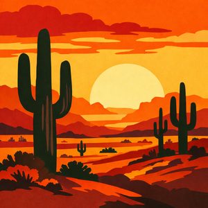 009 In A Stylized Desert Landscape Saguaro Cacti And IeiJ801G - free printable paint by numbers
