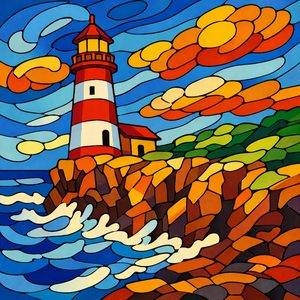 010 In A Stained-Glass Style A Solitary Lighthouse FsvegJ0E - free printable paint by numbers