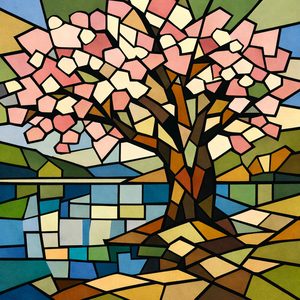 010 In A Stained Glass Style A Stylized Tree With HKNJoojf - free printable paint by numbers