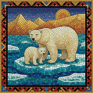 011 A Mother Polar Bear And Her Cub Stand On Ice D05 ZSHP - free printable paint by numbers