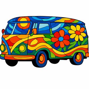 011 A Vintage Van Is Depicted With A Mosaic-Like AoUgZVOk - free printable paint by numbers