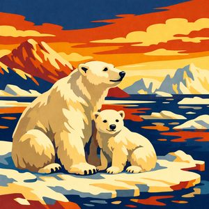 012 A Mother Polar Bear And Her Cub Rest On An Ice Bq96PH-H - free printable paint by numbers