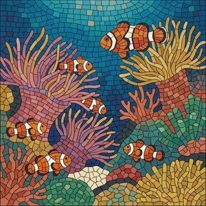 012 In A Mosaic Style Several Clownfish Swim Amongst 1U 2j72 - free printable paint by numbers