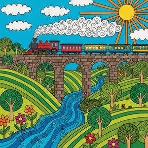 013 A Stylized Train Travels Over A Stone Bridge A HPflXUJh - free printable paint by numbers