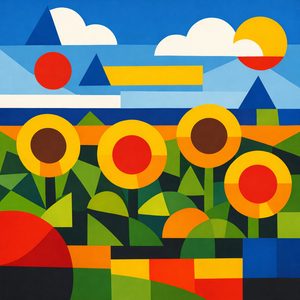 014 In A Cubist Style Geometric Sunflowers Are KpCvc4EI - free printable paint by numbers