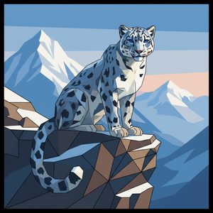 014 In A Geometric Art Style A Snow Leopard Sits DenIH0z- - free printable paint by numbers