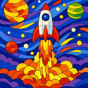 015 A Stylized Rocket Ascends Through A Purple And IEpfgjlh - free printable paint by numbers