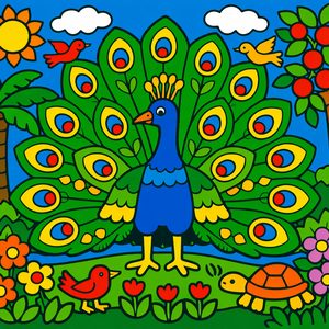 017 In A Folk Art Style A Majestic Peacock Stands JRKczfmi - free printable paint by numbers