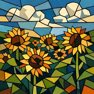 017 In A Stained Glass Style A Field Of Sunflowers Zo3kNk1M - free printable paint by numbers