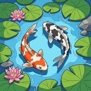 017 Two Koi Fish One Orange And White The Other 3HpwenB2 - free printable paint by numbers