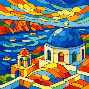 018 In A Stained Glass Style A Bright Coastal Scene 0NLNw6aS - free printable paint by numbers