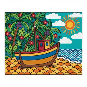 018 In A Stylized Folk Art Style A Colorful Boat PBnmtI37 - free printable paint by numbers