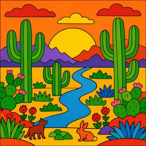 019 In A Bold Graphic Style A Stylized Desert E9YwZH0x - free printable paint by numbers