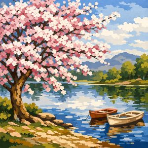 019 In A Painted Style A Blooming Cherry Tree QmRchr6X - free printable paint by numbers