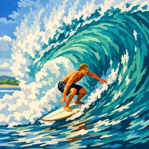 020 A Man Surfs On A Wave In A Stylized Graphic 6vIVu0g7 - free printable paint by numbers