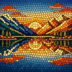 020 A Mosaic Depicts A Mountain Range Reflected In A QJP7m6oW - free printable paint by numbers