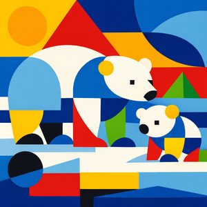 020 In A Geometric Abstract Style Two Polar Bears PuafIC - - free printable paint by numbers