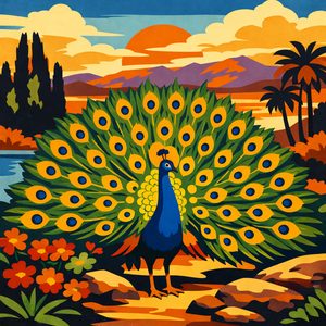 020 In A Stylized Graphic Art Style A Blue Peacock 57oseMQe - free printable paint by numbers