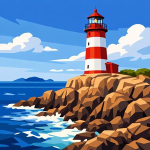 021 A Tall Red-And-White Striped Lighthouse Stands 220quSUf - free printable paint by numbers
