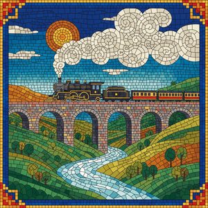 021 In A Stained Glass Style A Steam Train Traverses RftG5DQh - free printable paint by numbers