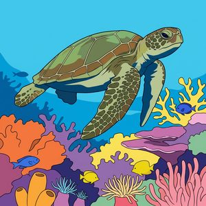 022 A Sea Turtle Swims Gracefully Through A Coral -AOCIQHs - free printable paint by numbers