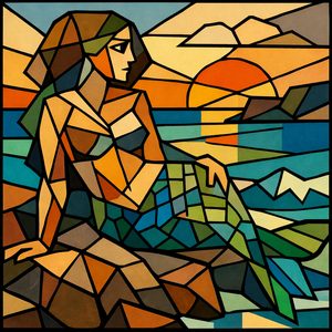 022 In A Stained Glass Style A Mermaid With Long MkTT6 IB - free printable paint by numbers