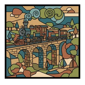 023 A Steam Train Crosses A Stone Bridge Over A YTmABP5X - free printable paint by numbers