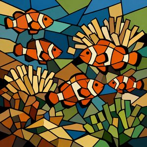 023 In A Stained Glass Style A School Of Clownfish Ws9Y YCy - free printable paint by numbers