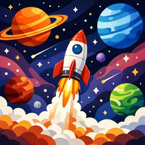 026 A Stylized Rocket Blasts Off From A Cloud-Filled MQ7gFAOl - free printable paint by numbers