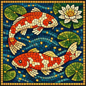026 In A Mosaic Style Two Koi Fish Rendered In V858sCOv - free printable paint by numbers