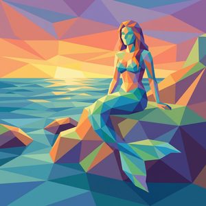 027 In A Low-Poly Style A Mermaid With A Jewel-Toned RldWuEUM - free printable paint by numbers