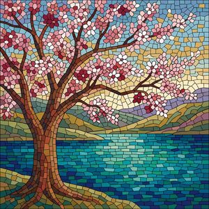 027 In A Stained Glass Style A Solitary Tree With 8j-AJyiB - free printable paint by numbers