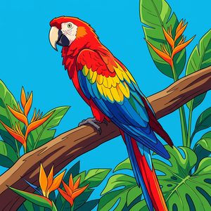028 A Vibrant Macaw Perches On A Tree Branch Amidst UHKvPu2H - free printable paint by numbers